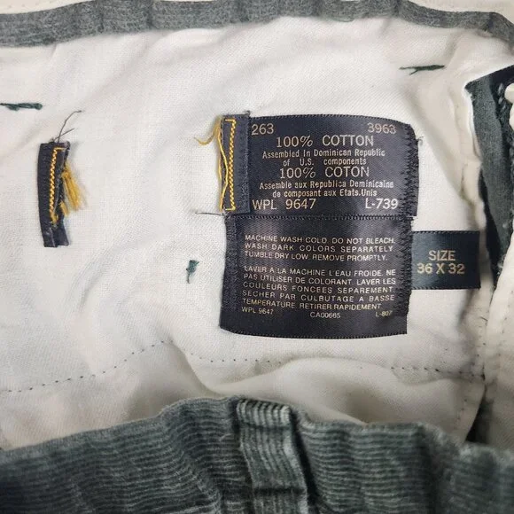 Vintage Corduroy Pants Men's 36x32 Green Cuffed Pleated Relaxed Retro 90s Y2K - Picture 7 of 8